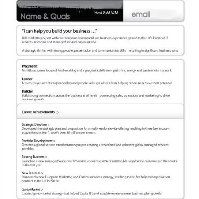 Example of CV using marketing techniques